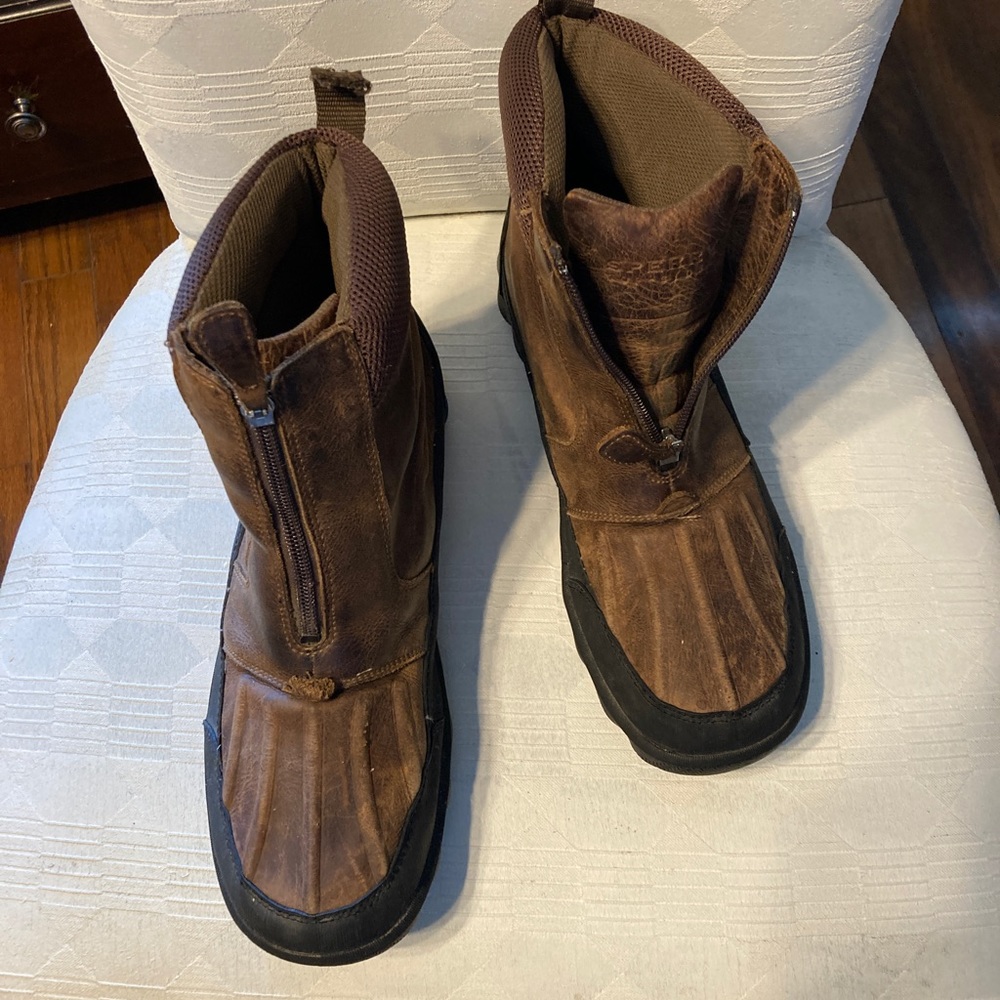 Sperry 10M Stylish Zip Up Laced Side Brown Ankle Boots Rain Snow Leather Uppers